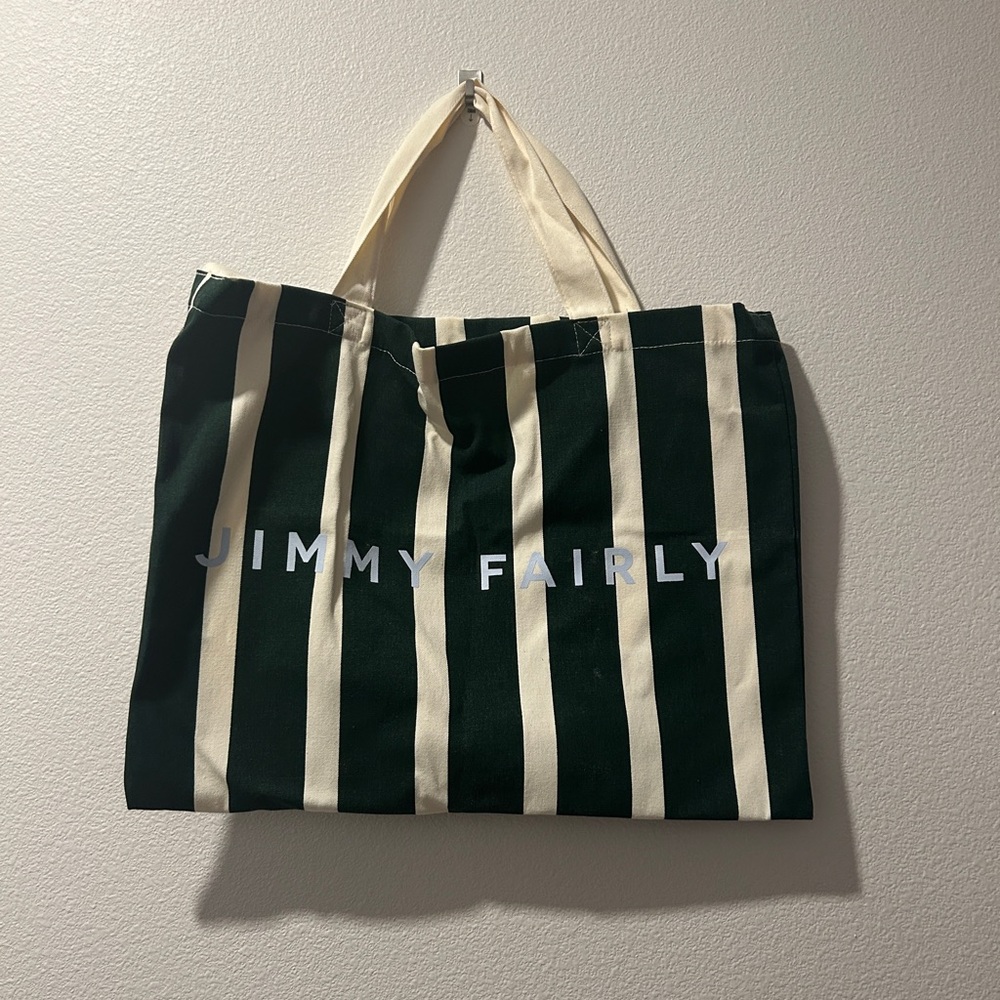 Green and White Canvas Tote
